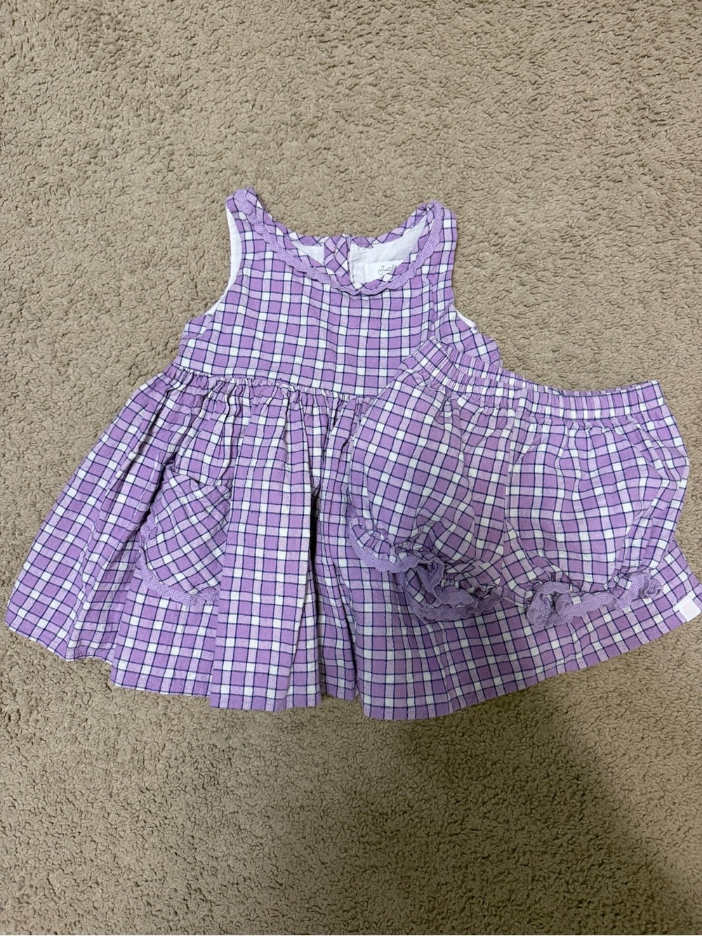 SweetHoney Lavender Plaid Dress with Ruffle Collar